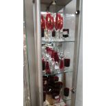 Approximately 25 pieces of red glass including sundae dishes. COLLECT ONLY.