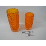 A Whitefriars tangerine 6" 9689 bark vase and a Whitefriars tangerine 7.5" 9690 bark vase.