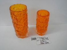 A Whitefriars tangerine 6" 9689 bark vase and a Whitefriars tangerine 7.5" 9690 bark vase.