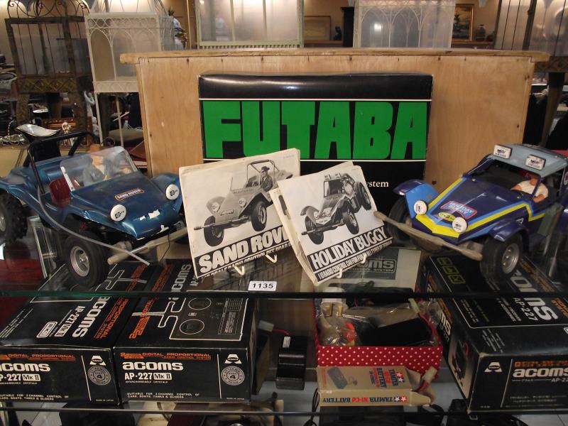 Tamiya Sand Rover and holiday buggy remote control cars and 3 boxed Acoms AP -227 and a Futalsa R/