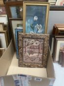 A quantity of framed and glazed prints and emroideries (approx 11)