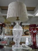 A crystal glass table lamp complete with shade. COLLECT ONLY.