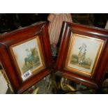 A pair of mahogany framed prints.