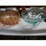 Two coloured glass fruit bowls.