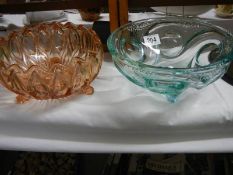 Two coloured glass fruit bowls.