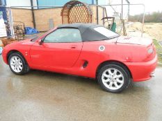 A 2001 MG MGF in red, Reg. No. Y851 PAJ, MOT Nov 2023, Approximately 70,000 miles.