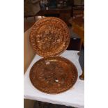 2 vintage pressed copper wall plaques diameter 42cm COLLECT ONLY