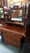 An Edwardian triple mirror back satin walnut dressing table, COLLECT ONLY