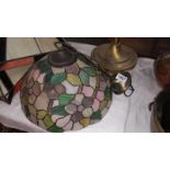 A large Tiffany style leaded glass lamp shade with fittings COLLECT ONLY