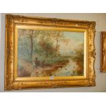 A gilt framed rural scene painting signed H James, COLLECT ONLY.