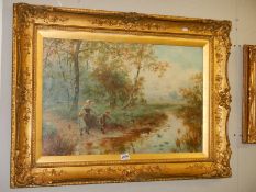 A gilt framed rural scene painting signed H James, COLLECT ONLY.