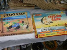 A vintage Spear's Frog Race game and a Merit Magnetic Fishing game.