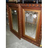 A pair of good quality oak framed etched mirrors. COLLECT ONLY.
