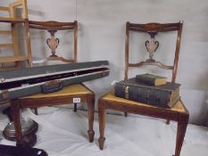 A pair of Edwardian mahogany inlaid nursing chairs, COLLECT ONLY.