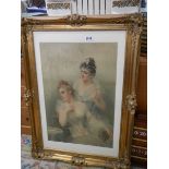 A good Victorian gilt framed study of two ladies, COLLECT ONLY.