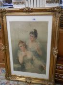 A good Victorian gilt framed study of two ladies, COLLECT ONLY.