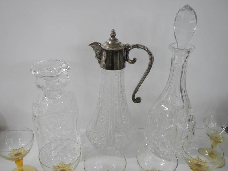 Two glass decanters, a claret jug and set of eight glasses. - Image 3 of 3