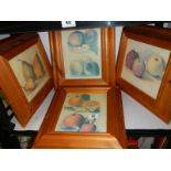 Four mid 20th century pine framed still life pictures,