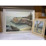 A quantity of oil on canvas including Harbour Scene