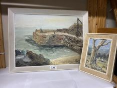 A quantity of oil on canvas including Harbour Scene