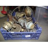 A box of various oil lamp parts COLLECT ONLY