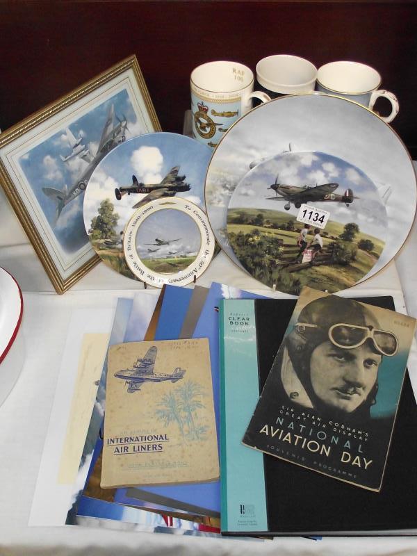 A misc lot of aircraft/RAF items, mugs, collectors plates, teacards, etc