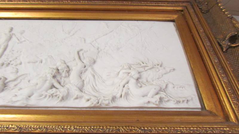 A gilt framed classical scene plaque, COLLECT ONLY. - Image 2 of 3