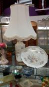 An Aynsley Just Orchids lamp base with shade and an Aynsley Just Orchids tray/plate COLLECT ONLY