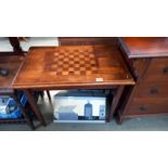A Victorian inlaid mahogany tea table with chess board top, 74cm x 47cm x 63cm high, COLLECT ONLY