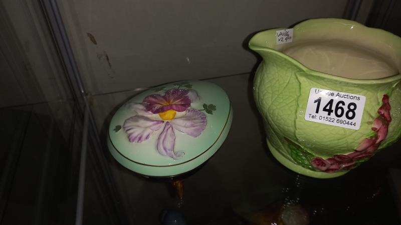 A Carlton ware hand painted easter egg trinket pot and a cabbage leaf jug - Image 2 of 3