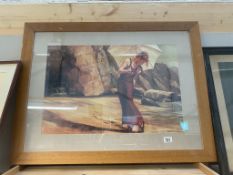 A gilt framed and glazed Jack Vettriano style picture of a Lady in Red