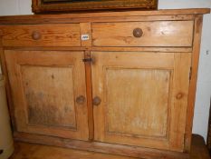 An antique pine two door two drawer dresser base, COLLECT ONLY.
