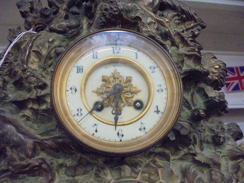 A Victorian cast iron 8 day clock with bronzed finish featuring horse, rider and gun dogs, - Image 3 of 5