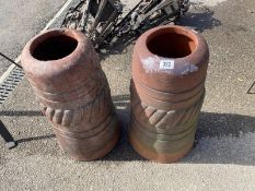 2 terracotta Aztec style chimney planters