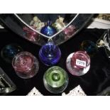 6 coloured art glass bud vases