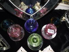 6 coloured art glass bud vases