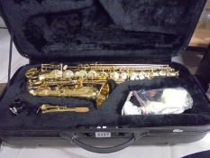 A cased Stagg alto saxaphone (unused).