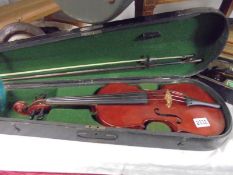 A Maidstone School Dorchester violin in case with two bows, 14 1/8" back.