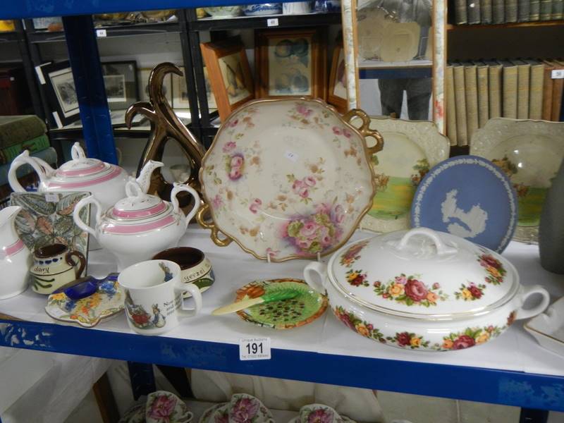 A mixed lot of ceramics including tureen, tea pot etc.,