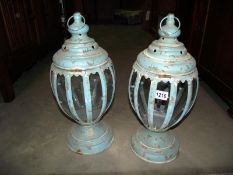 A pair of metal garden candle lanterns height 50cm COLLECT ONLY