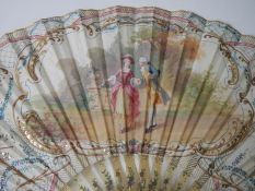 A boxed early Victorian hand painted fan in very good condition.