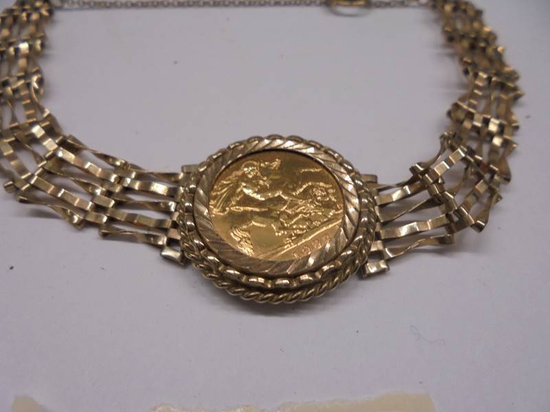 A 1982 half sovereign mounted in a 9ct gold bracelet, total weight 12.5 grams. - Image 2 of 3