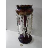 A Victorian hand decorated ruby glass lustre,, 32 cm. COLLECT ONLY.