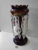 A Victorian hand decorated ruby glass lustre,, 32 cm. COLLECT ONLY.