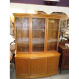 A golden oak wall unit with cut glass doors, COLLECT ONLY.