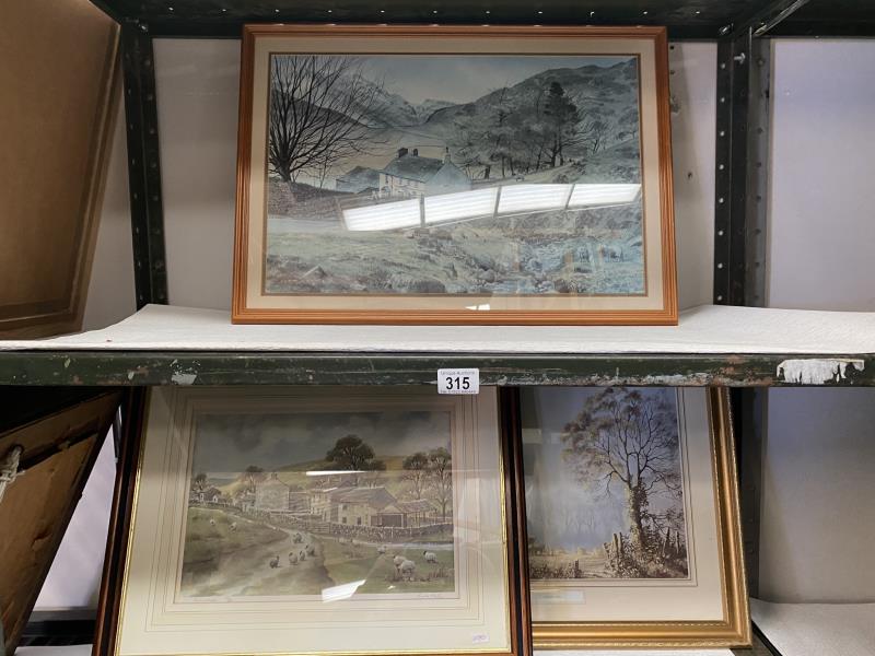 3 framed and glazed prints including limited editionn of Swineside
