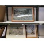 3 framed and glazed prints including limited editionn of Swineside