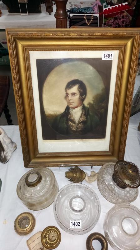 An early 20c signed print of Rabbie Burns (Robert Burns), size 44cm x 54cm including frame