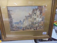 A framed and glazed watercolour featuring a street scene.