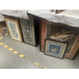 A collection of framed and Chinese glazed silks (approx 5)